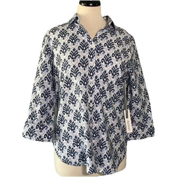 Chico's 0.5 / 6 No Iron Ikat Shirt NWT - Picture 1 of 7